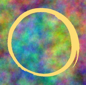 Atemkreis gold auf Regenbogen-Hintergrund